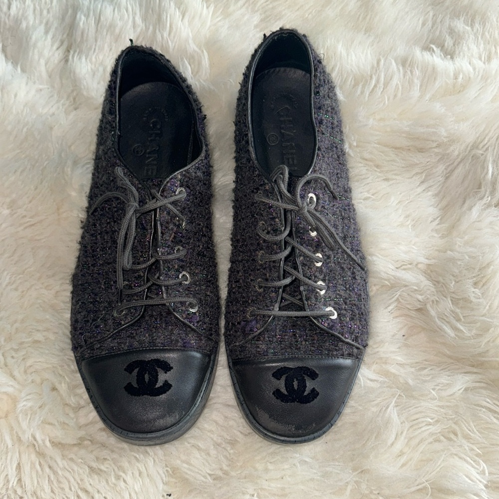 chanel tweed logo sneakers size 41